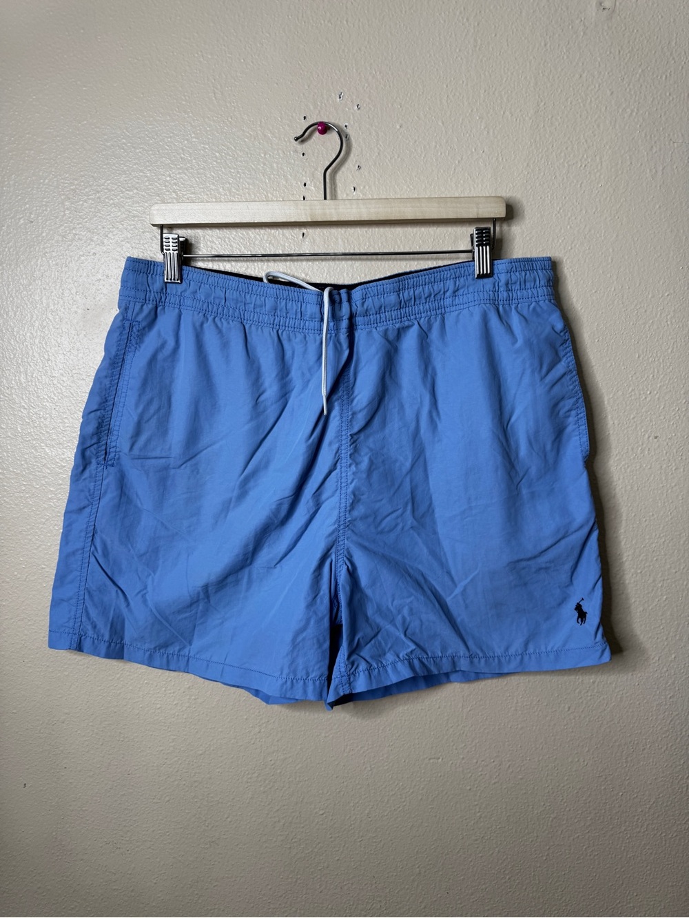 Polo Ralph Lauren Mens L Blue Swim Trunks Nylon Mesh Lined Drawstring Pony